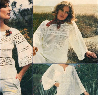 many women wearing a white crochet shirt