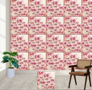 Chic Pink Bows & Glitter Floral Wallpaper
