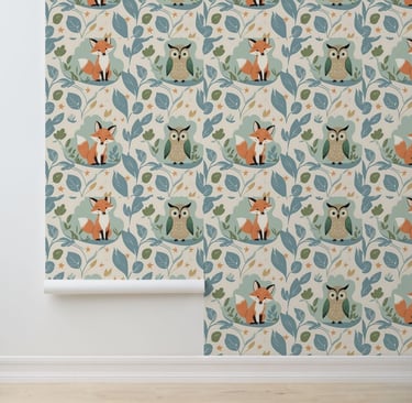 Charming Forest Friends Fox & Owl Peel and Stick Wallpaper
