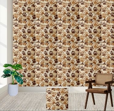Neutral Earth Tone Paw Print Pattern Tile