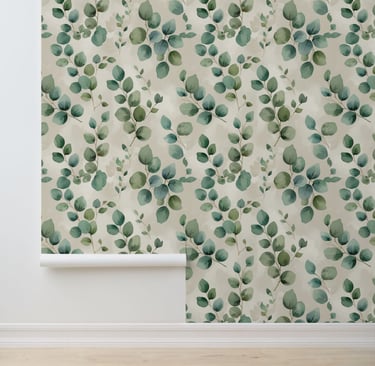 Peel and Stick Eucalyptus Leaves Botanical Wallpaper