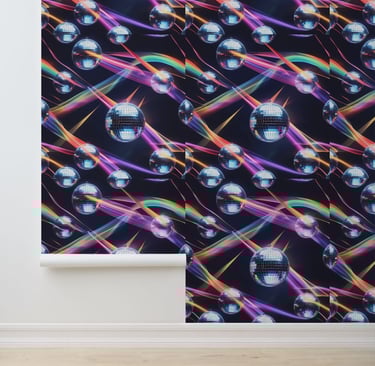 Vibrant Disco Ball Rainbow Swirls Peel and Stick Wallpaper