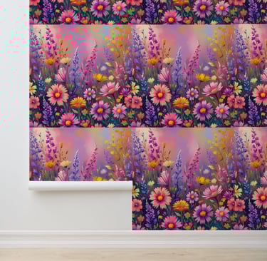 Dreamy Spring Floral Meadow Garden Peel and Stick Wallpaper