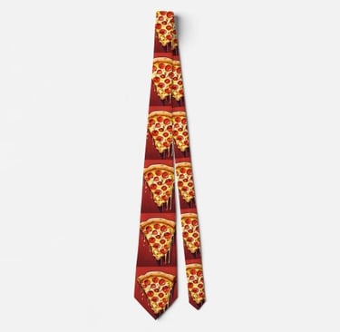 Red Dark Heavenly Pizza Slice Neck Tie