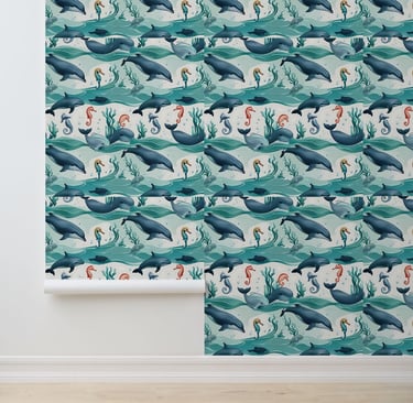 Under the Sea with Dolphins & Seahorses Removable Wallpaper
