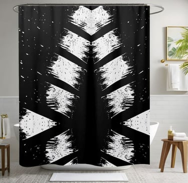 Black and White Floral Leaf Shower Curtain