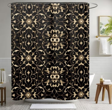 Dark Floral Boho Shower Curtain Style 2