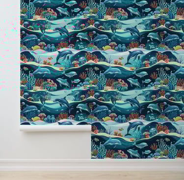 Underwater Dolphin & Coral Reef Peel and Stick Wallpaper