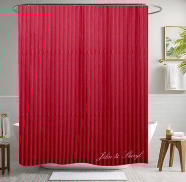 Deep Red Ribbed Vertical Lines Shower Curtain