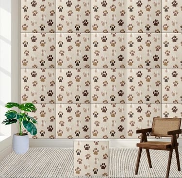 Cute Neutral Paw Print Tile