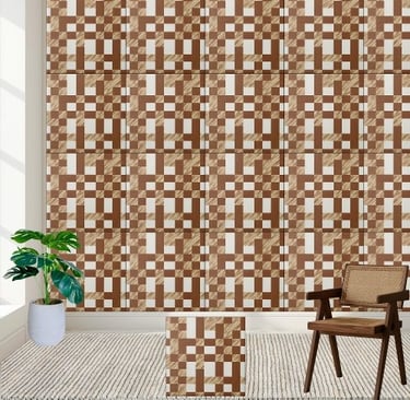 Geometric Brown and White Checkered Tile Pattern