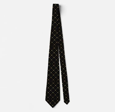 Regal Black and Gold Heart Motif Neck Tie