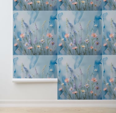 Soft Pastel Wildflower Blue Sky Peel and Stick Wallpaper