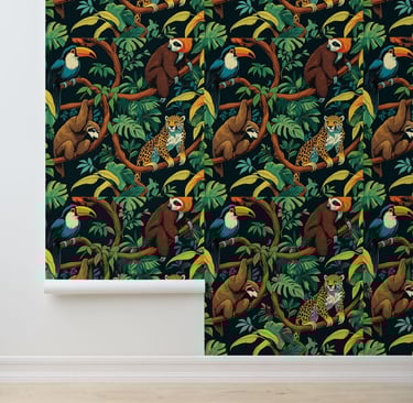 Tropical Forest Wildlife Removable Wall Mural Wallpaper