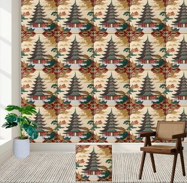 Asian Pagoda Chinoiserie Design Tile
