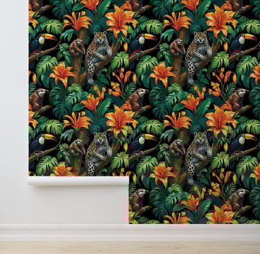 Exotic Wildlife and Floral Paradise Removable Wallpaper