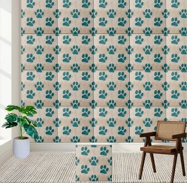 Cute Teal Paw Print Pattern Tile