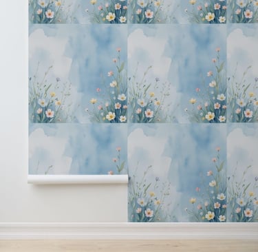 Elegant Watercolor Wildflower Blue Peel and Stick Wallpaper