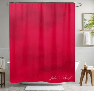 Luxe Ruby Red Foil Texture Personalized Shower Curtain
