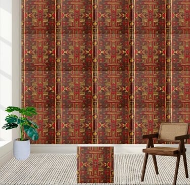 Red Brown and Gold African Tribal Pattern Tile