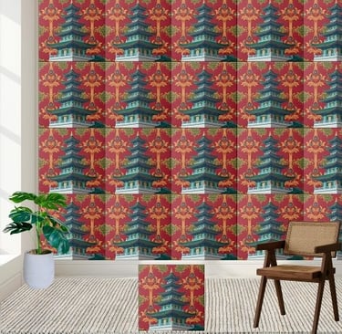 Traditional Asian Pagoda Decorative Tile