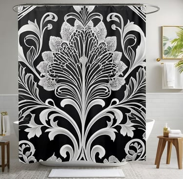 Black White and Grey Flower Shower Curtain
