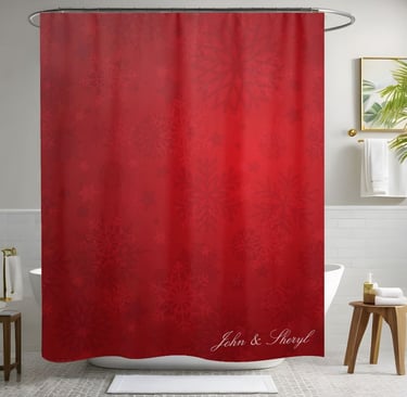 Red Christmas Snowflake and Star Personalized Shower Curtain