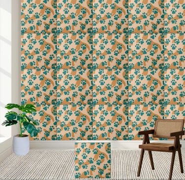 Teal and Tan Paw Print Pattern Tile
