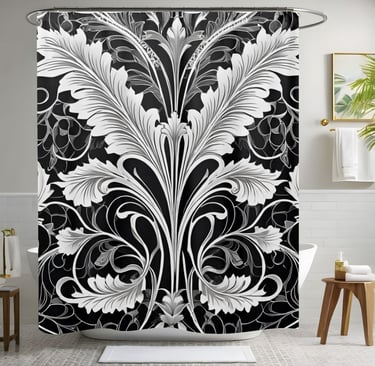 Black White and Grey Flower Shower Curtain Style 2