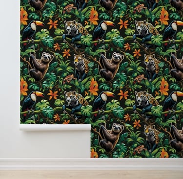 Enchanting Jungle Sloth Toucan Jaguar Removable Wallpaper