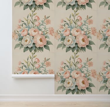 Blush pink & White Roses Vintage Floral Removable Wallpaper
