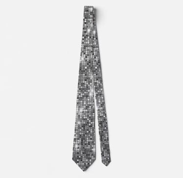 Silver Sparkle Sequin Disco Glam Neck Tie