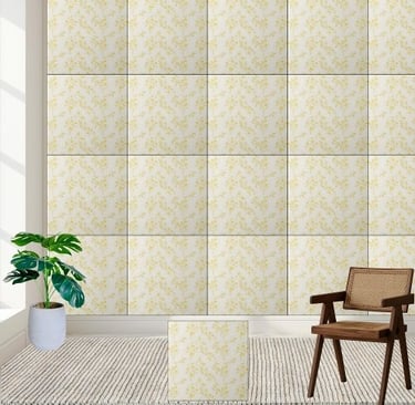 Delicate Yellow Forsythia Floral Pattern Ceramic Tile