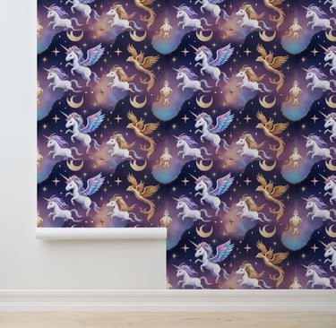 Magical Unicorn and Phoenix Galaxy Sky Removable Wallpaper