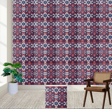 Red White and Blue Geometric Tribal Tile