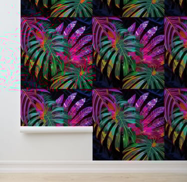 Vibrant Tropical Disco Leaves Peel and Stick Wallpaper