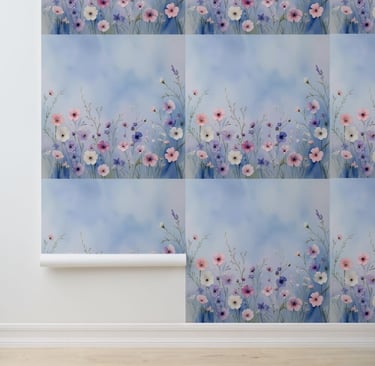 Watercolor Wildflower Meadow Blue Peel and Stick Wallpaper