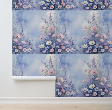 Serene Blue Sky Wildflower Peel and Stick Wallpaper