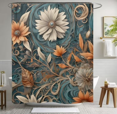 Teal Boho Flower Shower Curtain