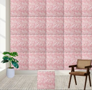 Pink Cherry Blossom Pattern Ceramic Tile