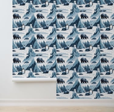 Snowy Mountain Arctic Wildlife Peel and Stick Wallpaper