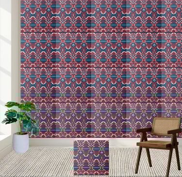 Bold Red and Blue Scandinavian Tribal Pattern Tile