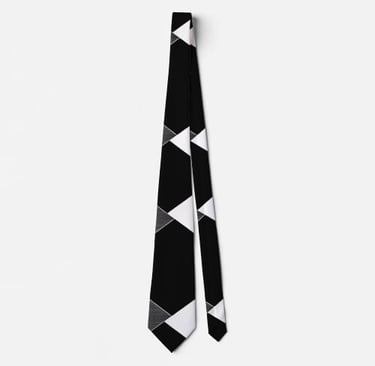Monochrome Geometric Grid Black White Grey Neck Tie