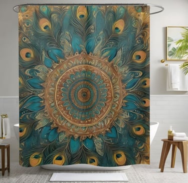 Blue Peacock Style Boho Shower Curtain