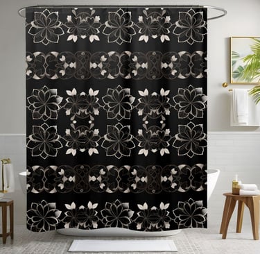 Black Floral Shower Curtain