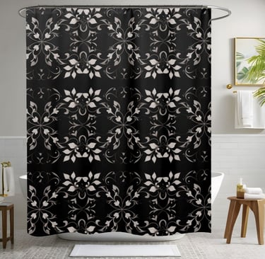 Black Floral Shower Curtain Style 2