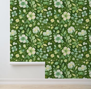 Fresh Home Vibes - Green Floral Peel and Stick Wallpaper