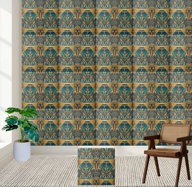 Luxurious Gold & Teal Egyptian Hieroglyph Tile