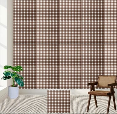 Brown and White Gingham Checkered Plaid Tile