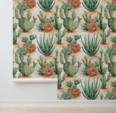 Southwestern Style Cacti & Succulents Peel & Stick Wallpaper